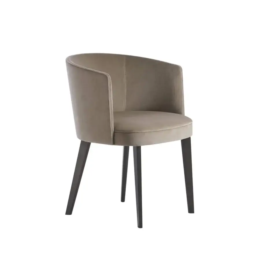 Distinguished Potocco Lena chair upholstered in muted taupe textile with satin finished solid ash wood frame