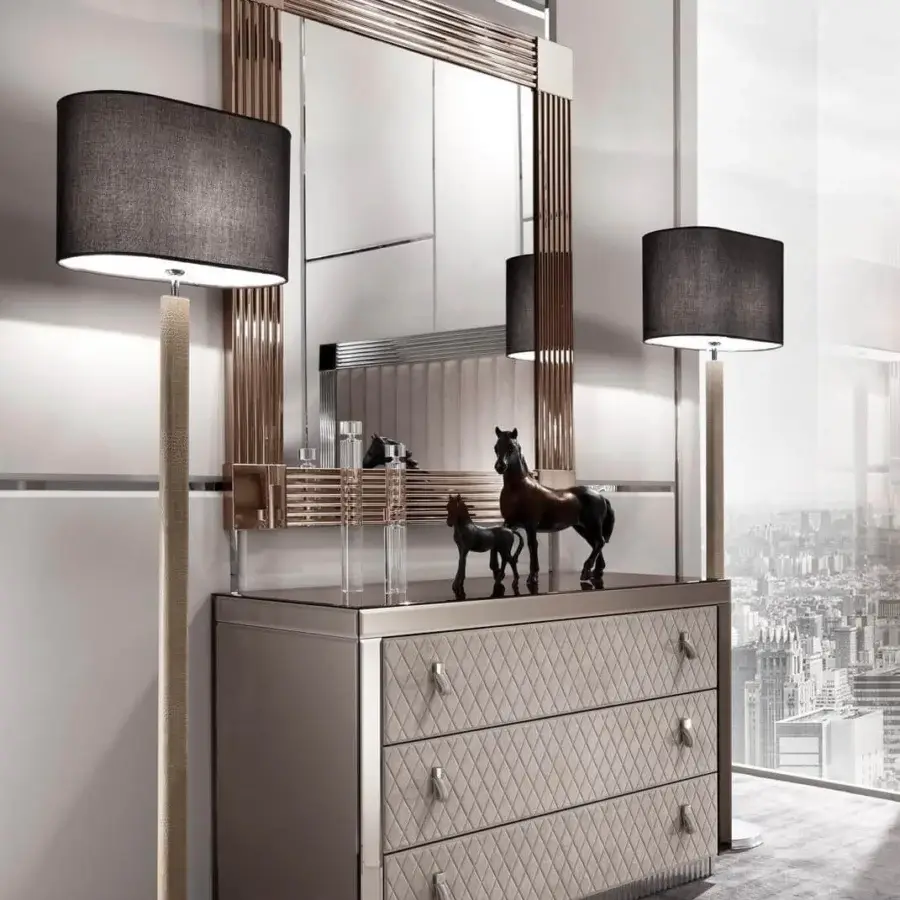 Distinguished DV Home Collection Adler floor lamp with Alligatore leather and chrome finished base