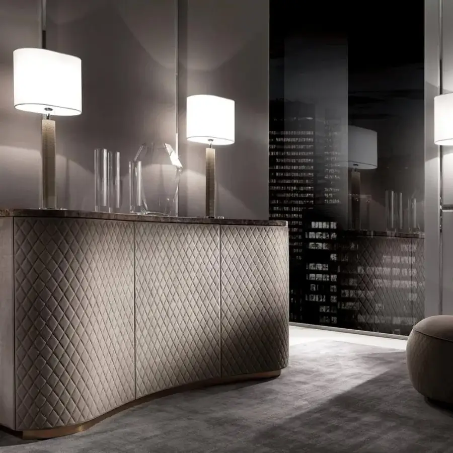 Superior DV Home Collection Adler floor lamp in Alligatore leather with a white fabric lampshade and chrome finish