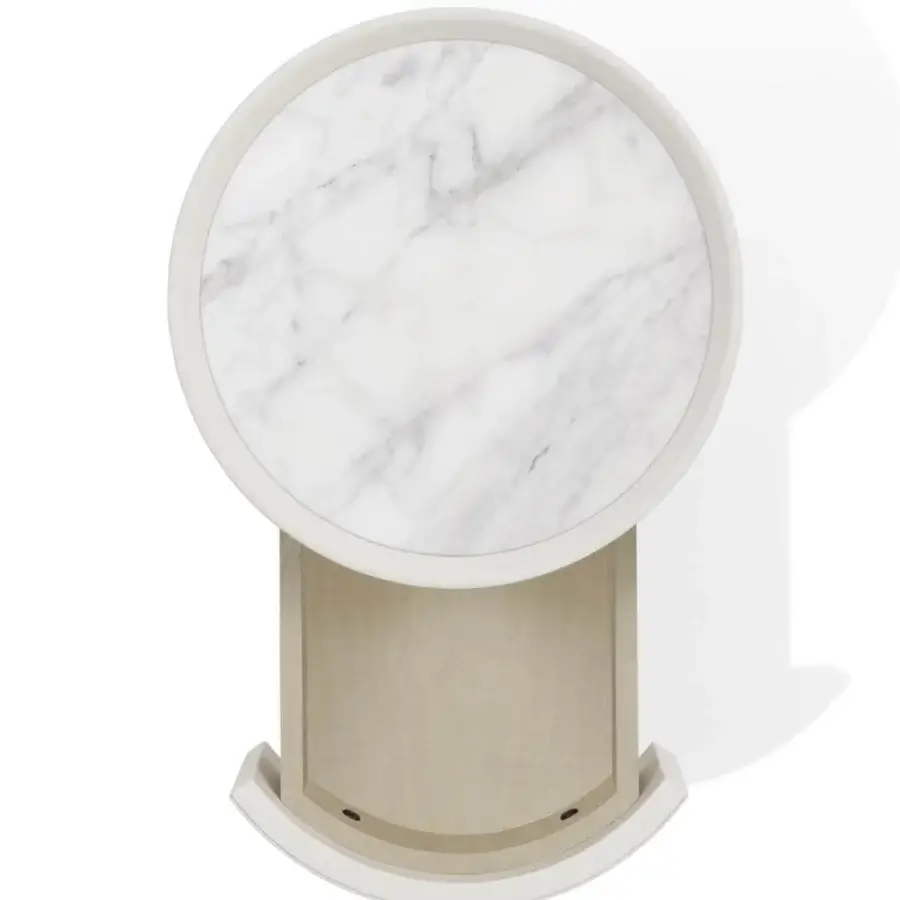Superior Giorgetti Side Vibe nightstand crafted in light beige leather with a white marble top and sycamore interior drawer