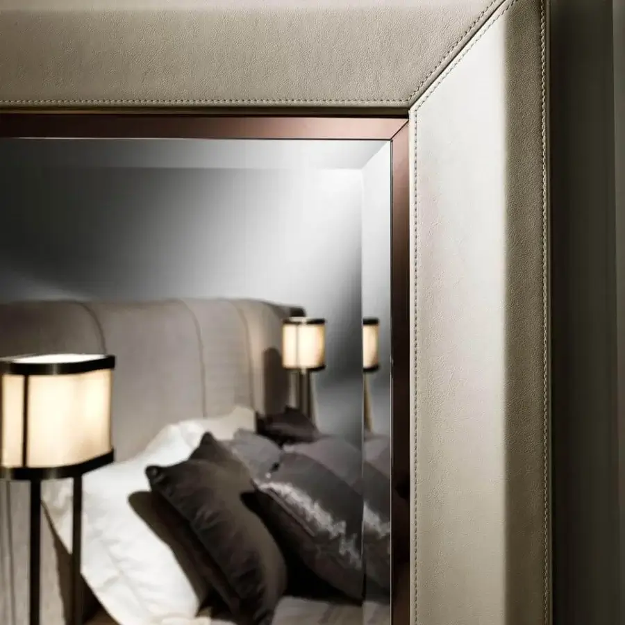 Distinguished DV Home Collection Adler mirror with light beige leather and a copper finish beveled natural mirror