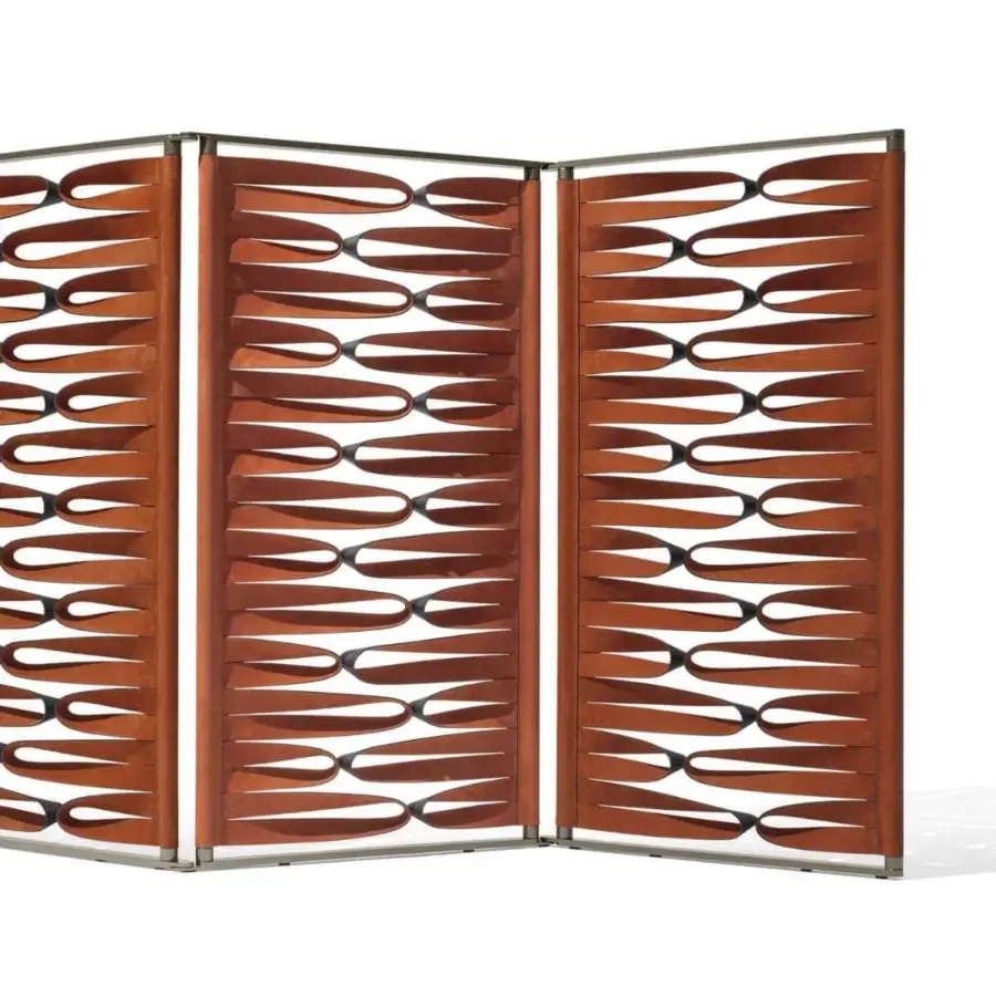 Distinguished Giorgetti Borealis room divider with rotating aluminum panels and a distinctive two-tone leather band within a matte metal frame