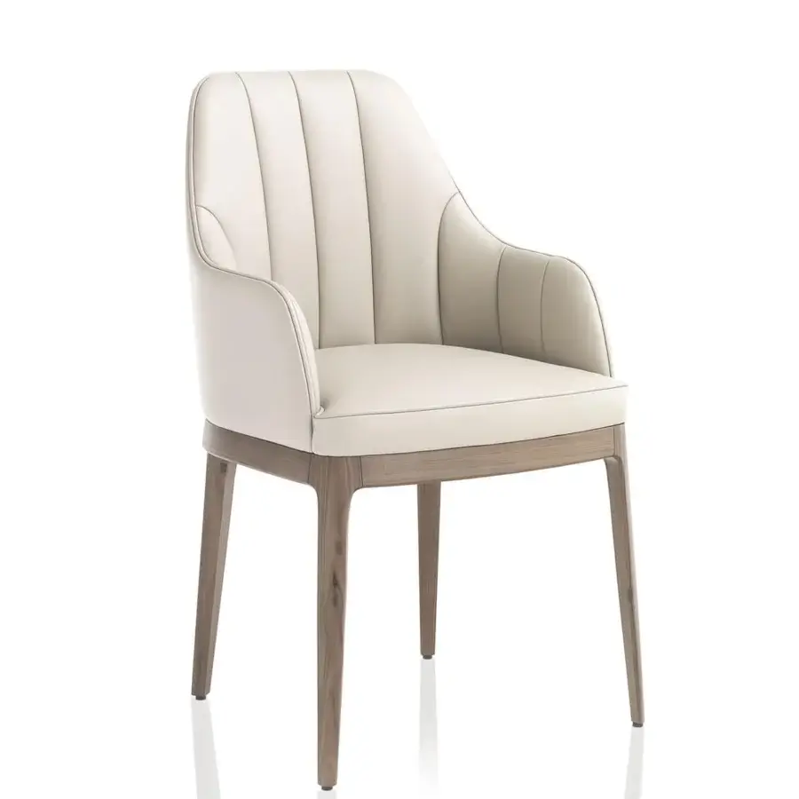 Superior DV Home Collection Charlotte armchair with light cream fabric upholstery and Noce canaletto matt finish solid wood legs