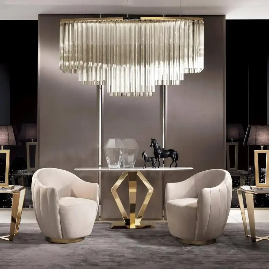 Elegant DV Home Collection Hermes lounge chair with light beige fabric and a stylish round metal swivel base