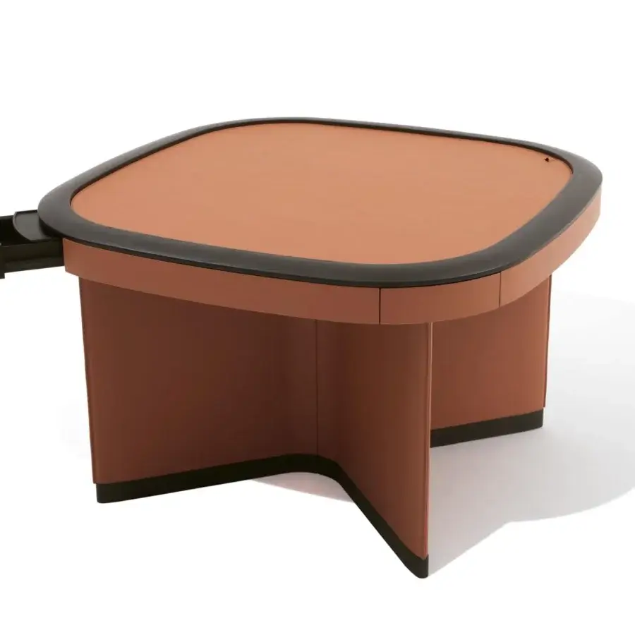 Superior Giorgetti Flamingo game table with leather upholstery, smoked glass, and solid ash edge built with a black drawer