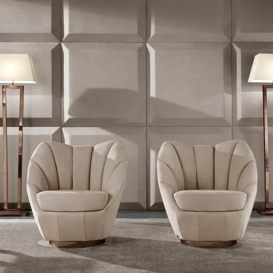 Superior DV Home Collection Deco floor lamp with a glossy copper metal structure and light cream textile lampshade