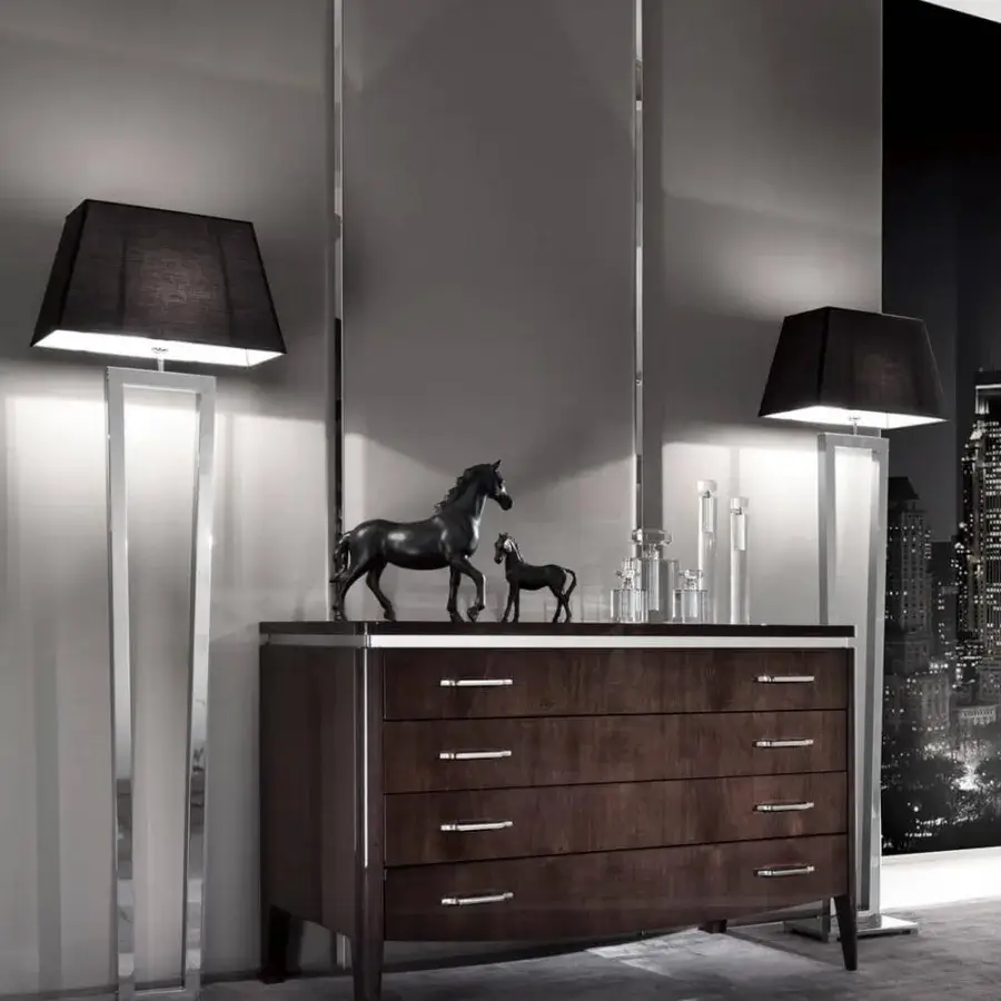 Distinguished DV Home Collection Deco floor lamp with a refined black fabric lampshade and reflective silver metal stand crafted in Italy