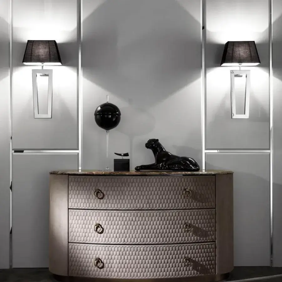 Distinguished DV Home Collection Deco wall lamp with a refined black fabric lampshade and glossy silver finish