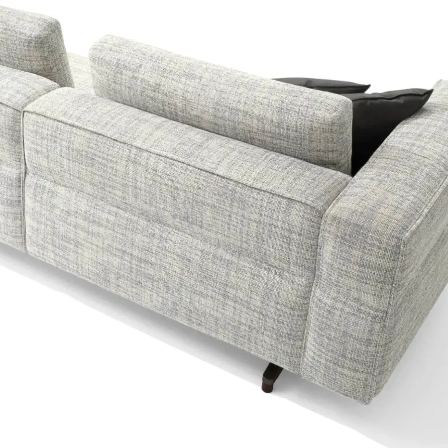 Exceptional Giorgetti Soho sofa with woven gray and white textile upholstery and sleek aluminum Pau ferro feet