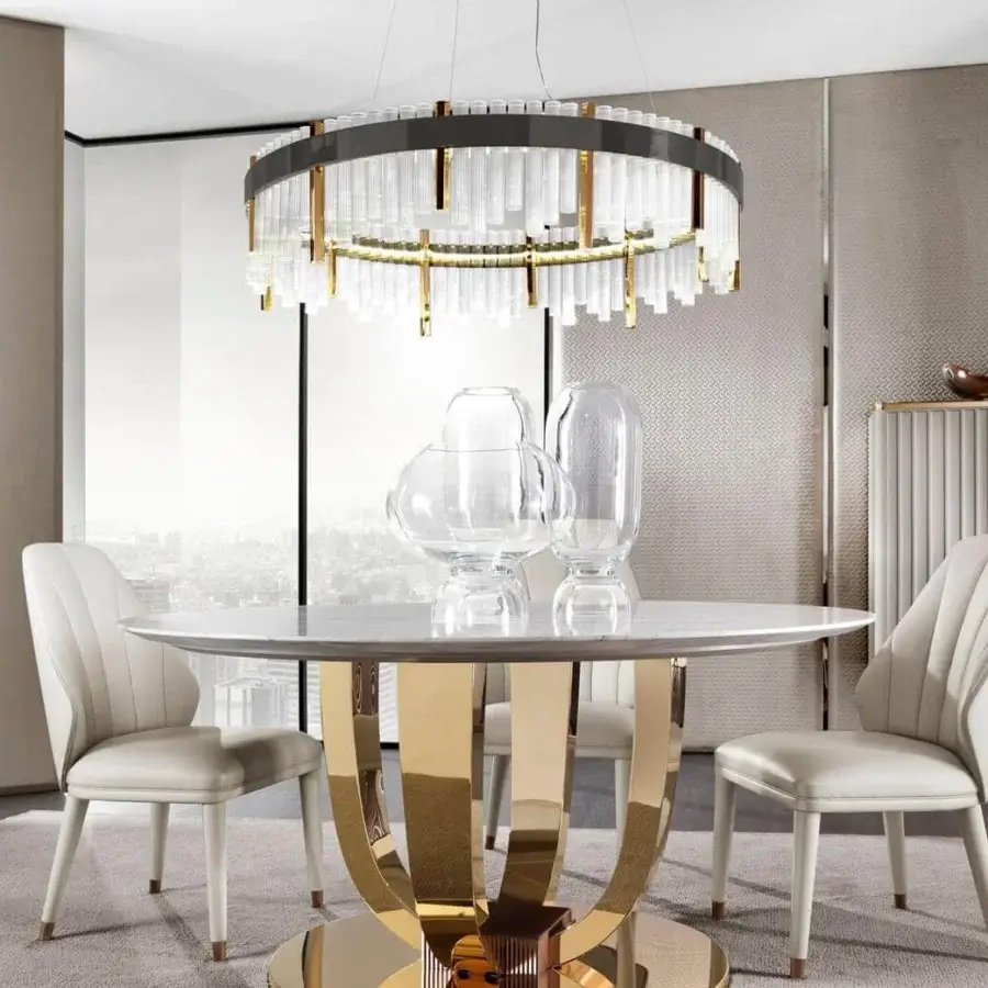 Distinguished DV Home Collection Elite suspension lamp with dark metal structure and transparent cannetè glass cylinders crafted in Italy