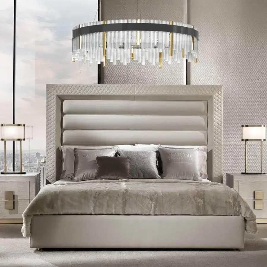 Elegant DV Home Collection Elite suspension lamp with clear cannetè glass cylinders and black metal structure with gold accents
