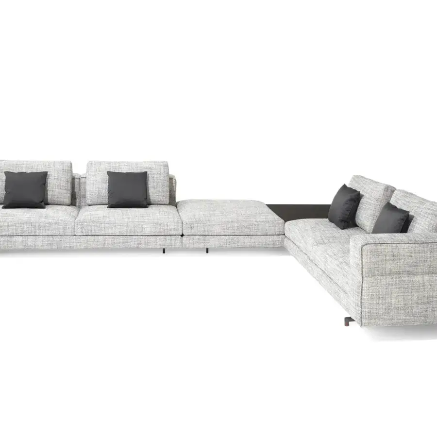 Distinguished Giorgetti Soho sectional with light gray woven textile upholstery and sleek dark aluminum feet