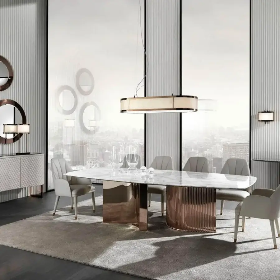 Exclusive DV Home Collection Envy mirror handcrafted in Italy with a multilayered stainless steel frame and natural beveled reflective center