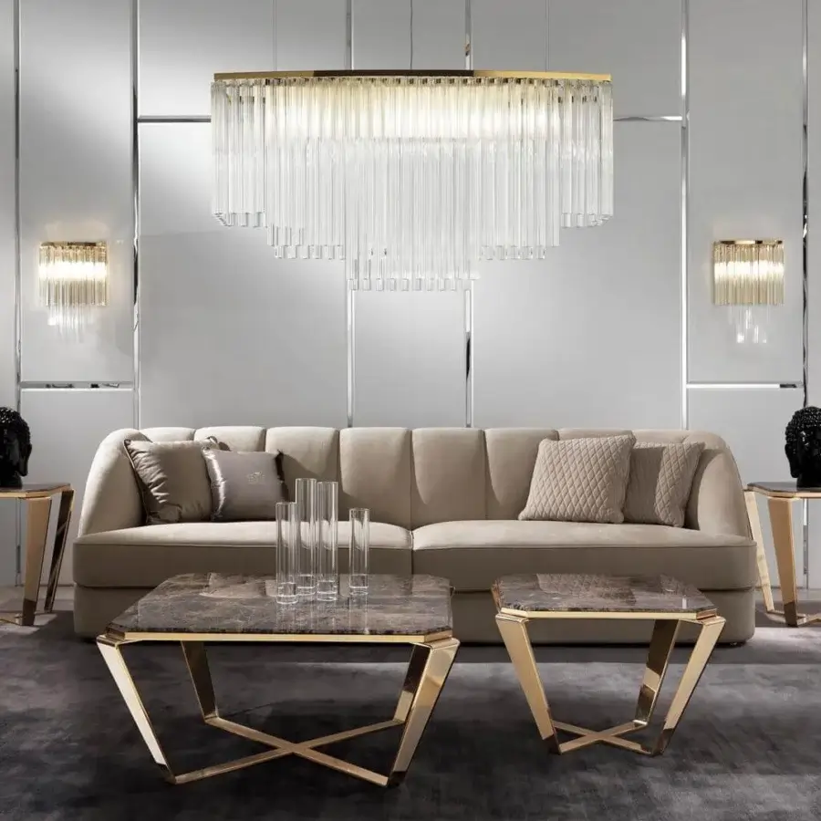 Lavish DV Home Collection Hermes wall lamp with a shining chrome metal structure and refined natural crystal pendants