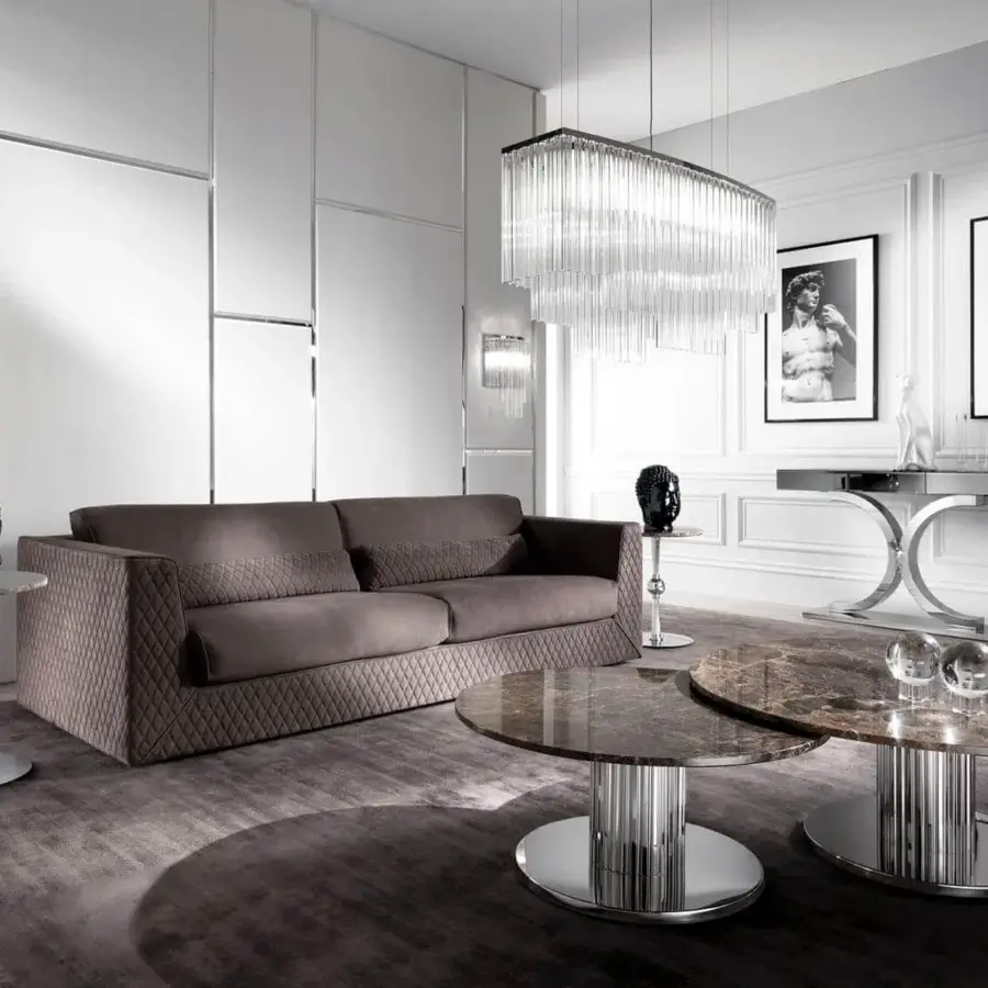 Elegant DV Home Collection Kent Plus console with stainless steel base and natural mirror covered MDF top frame