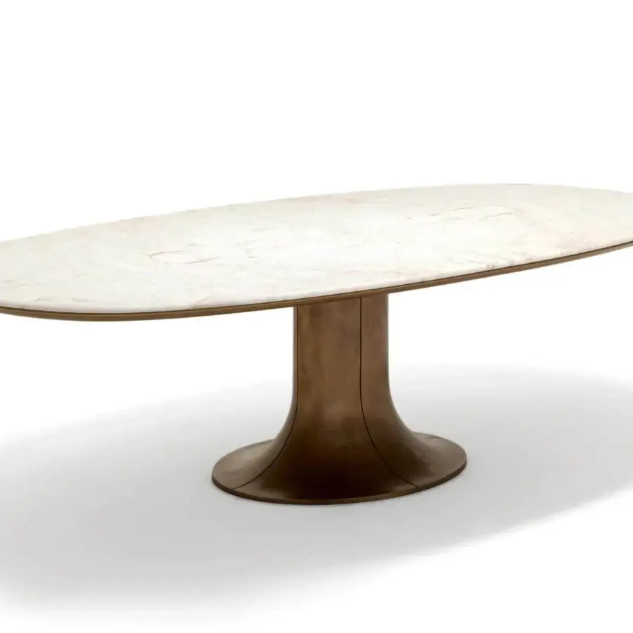 Distinguished Giorgetti Mizar table with a luxurious oval marble top and cast bronze base crafted in Italy