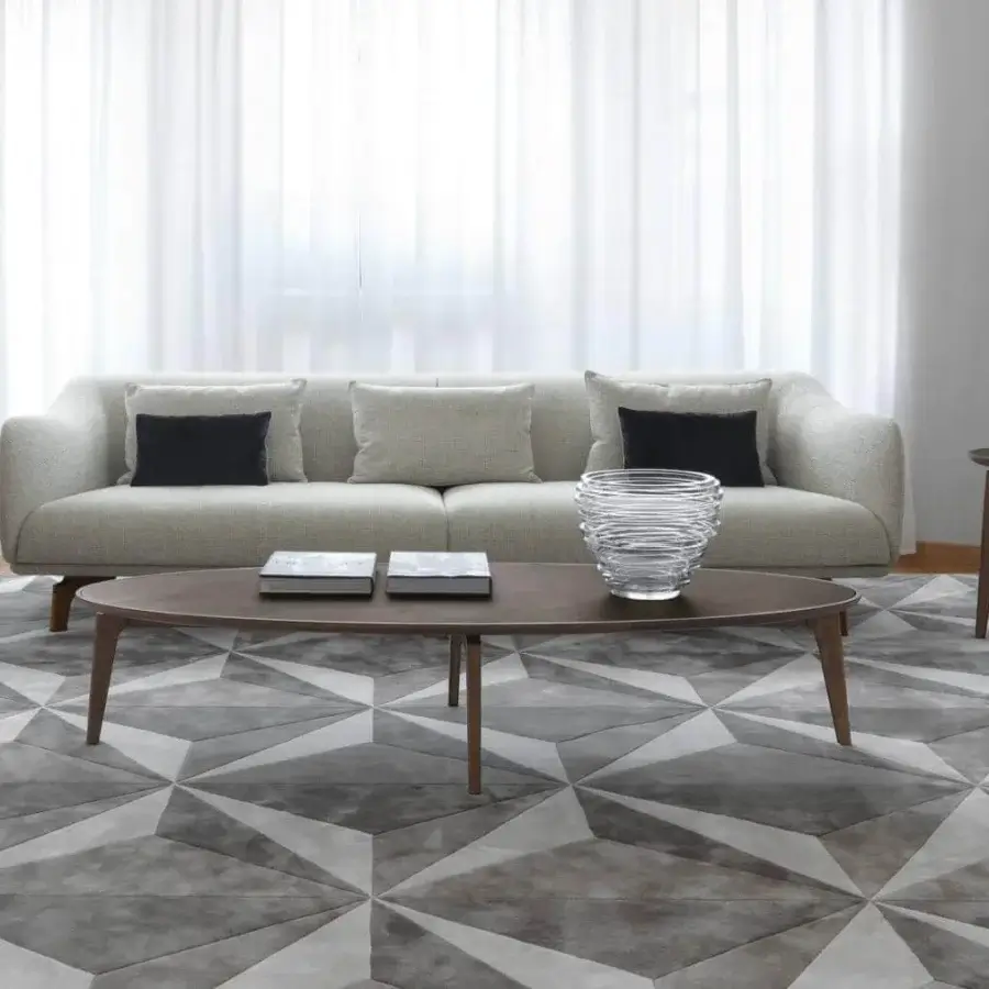 Exceptional Giorgetti Blend side table with Sapele wood top and ash wood base exhibiting a smooth finish