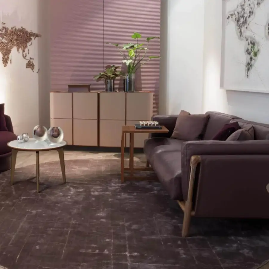 Distinguished Giorgetti Blend side table with light gray painted glass top and natural tone ash wood legs