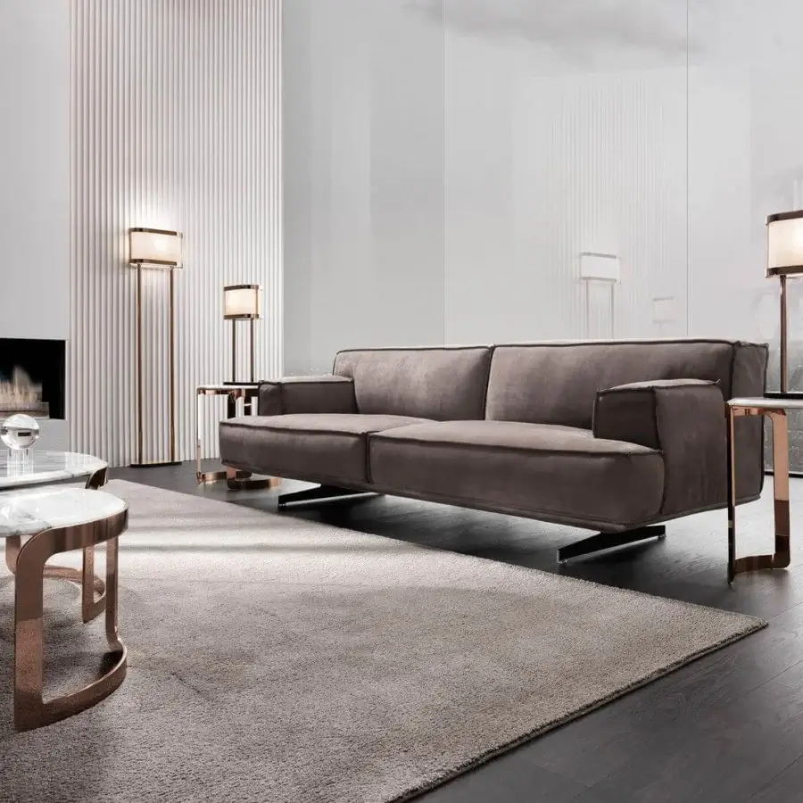 Superior DV Home Collection Heritage sofa with grey textile upholstery and dark piping crafted with a matte finish