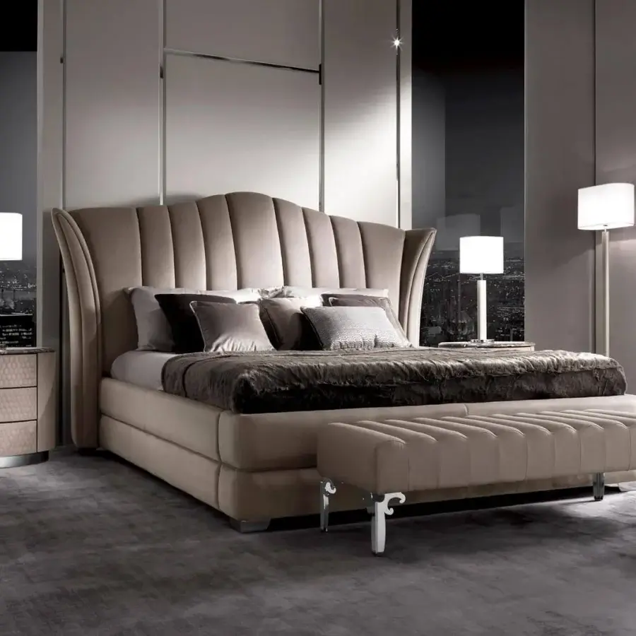 Distinguished DV Home Collection Adler table lamp with light beige fabric and chrome finished metal structure crafted in Italy