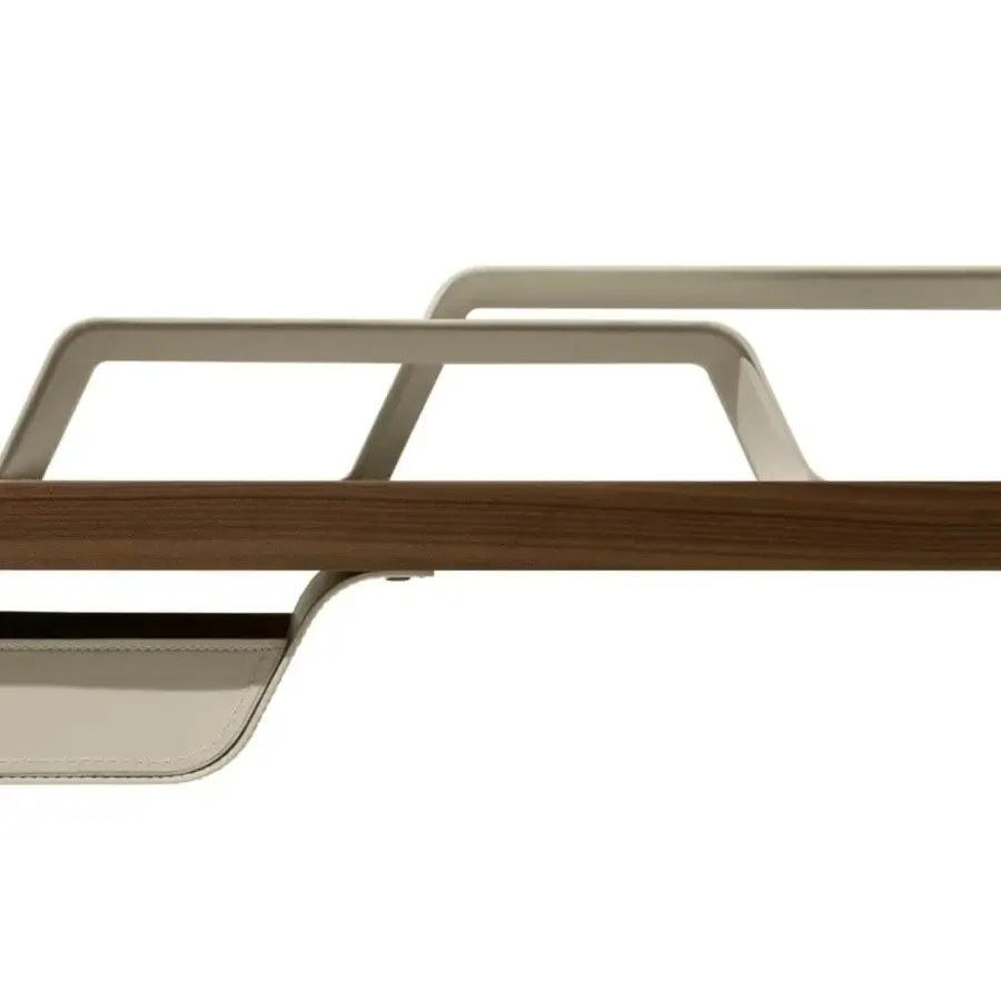 Superior Giorgetti Alma desk crafted in Canaletto walnut with saddle leather and integrated LED lighting