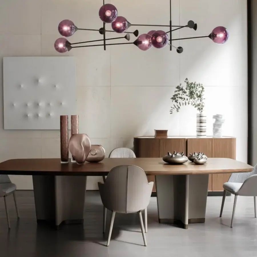 Distinguished Giorgetti Bigwig table with shaped Canaletto walnut top and star-shaped legs in matte light beige material with warm brown finish