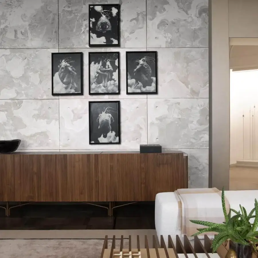 Superior Giorgetti Charlotte sideboard built in Canaletto walnut with bold grooved doors and sleek metal feet
