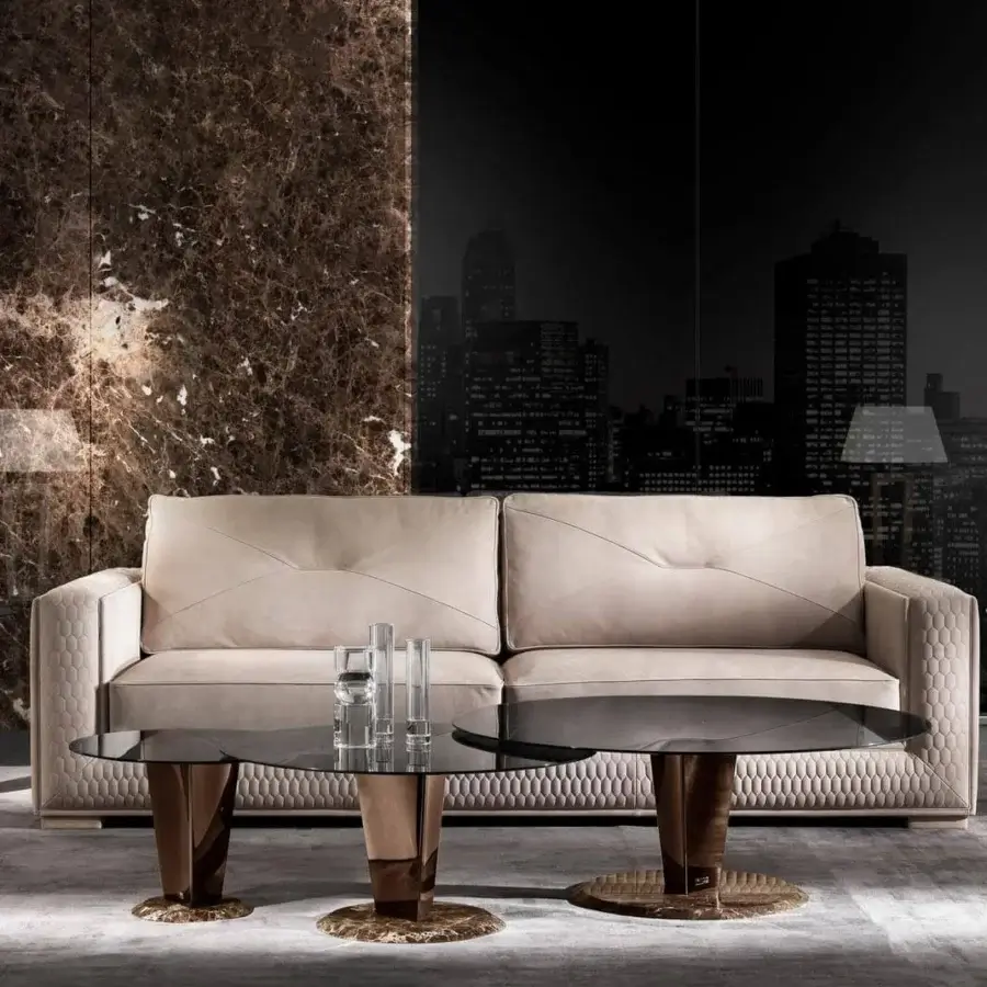 Exceptional DV Home Collection Master sofa with light beige textile upholstery and refined hexagon quilted finish