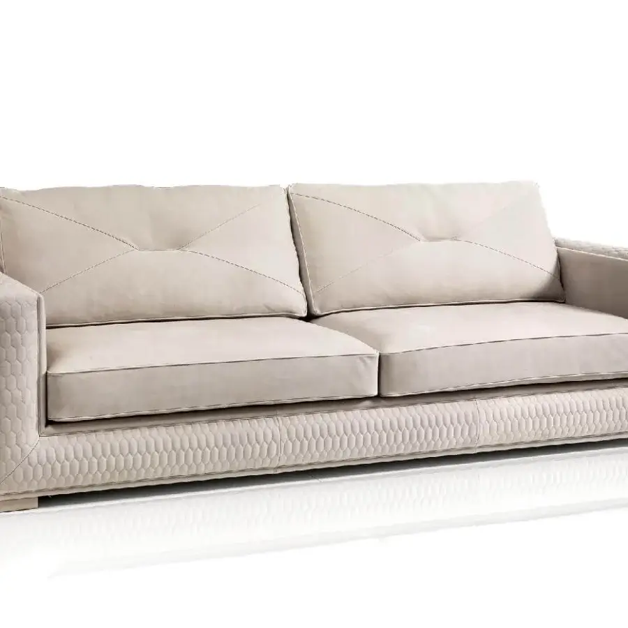 Lavish DV Home Collection Master sofa with light beige fabric upholstery and hexagon quilted finish