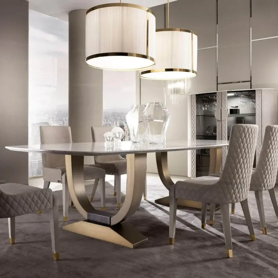 Distinguished DV Home Collection Hermes table built with light marble and stainless steel, showcasing a glossy finish