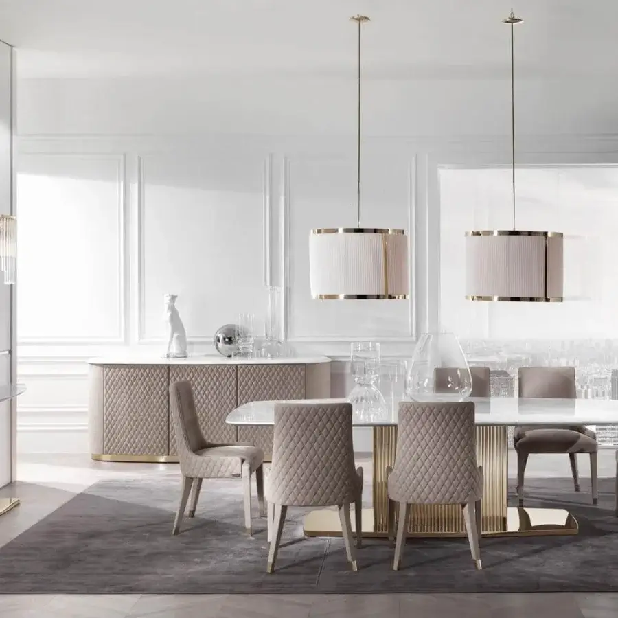 Superior DV Home Collection Windsor console in warm beige with a stainless steel base and glossy lacquered wooden top