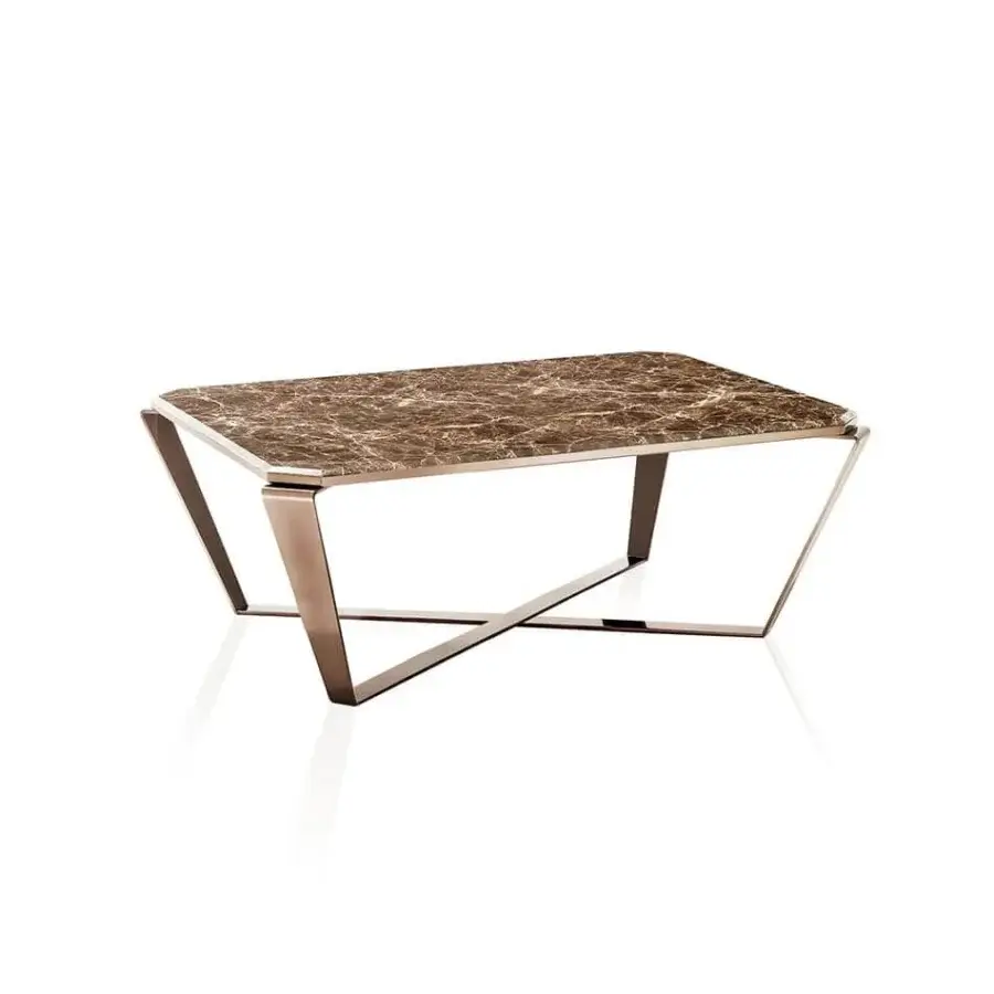 Exclusive DV Home Collection Deco coffee table with brown marble-like top and satin sheen steel base