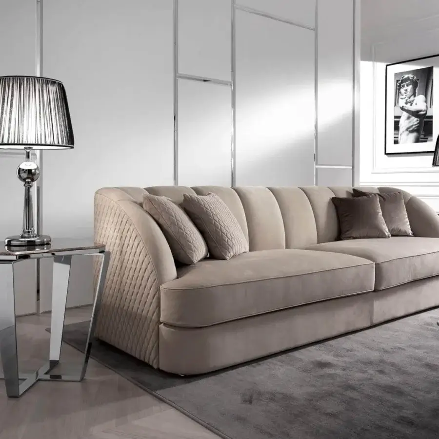 Distinguished DV Home Collection Deco side table with glossy silver-chrome steel base and refined marble top