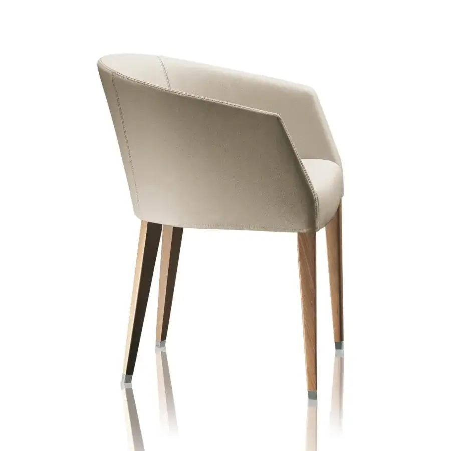 Distinctive Giorgetti Margot armchair with light beige textile upholstery and satin finished solid beech legs