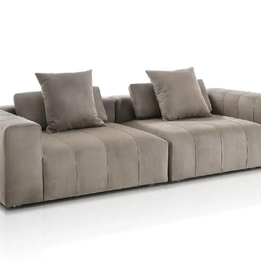Exceptional DV Home Collection Edmond sofa built with solid wood and polyurethane, upholstered in matte gray-brown textile with plush cushions