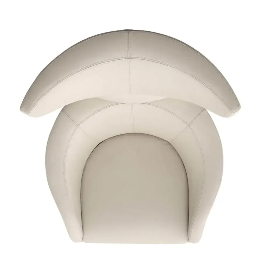 Distinguished Giorgetti Selectus armchair in muted beige textile with curved backrest and castors for ergonomic support