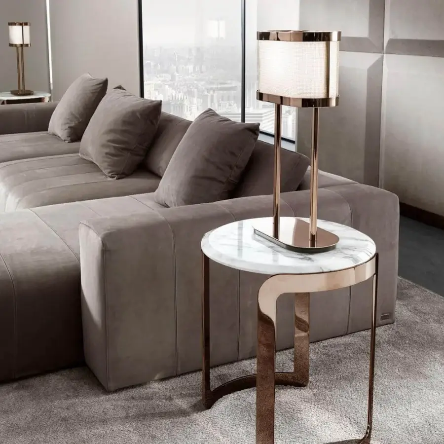 Exclusive DV Home Collection Edmond sectional in muted brown textile with smooth matte finish and clean geometric form