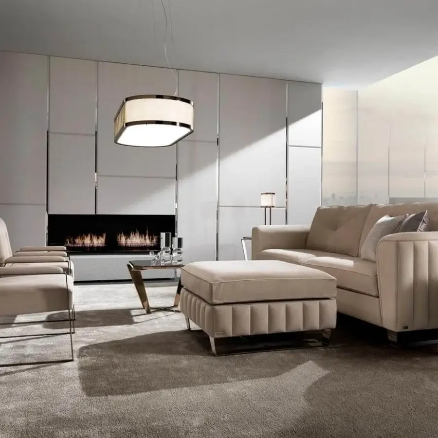Exclusive DV Home Collection Deco lounge chair with light beige quilted textile and bronze metal structure