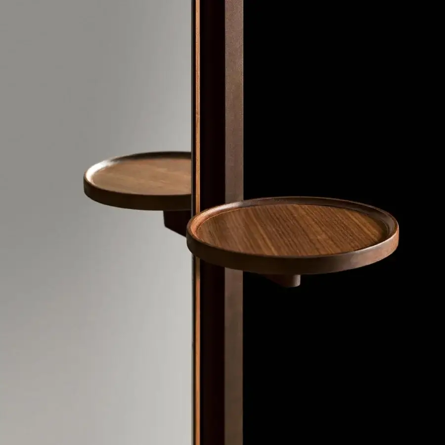 Elegant Giorgetti Narcisse mirror with rectangular panel and Canaletto walnut support exhibiting a dark brown finish