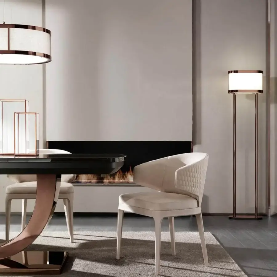 Elegant DV Home Collection Heritage table with glossy Ebano Macassar veneer and innovative stainless steel base