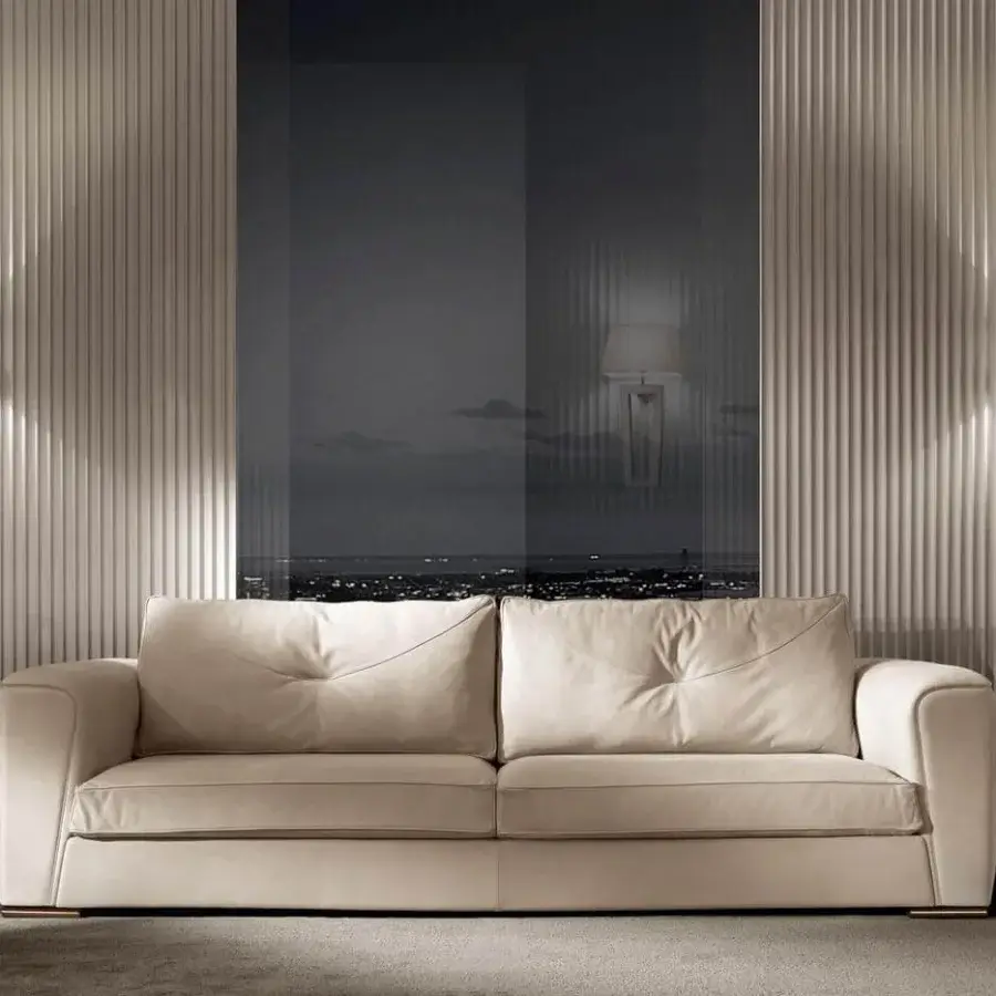 Exceptional DV Home Collection Beverly sofa with light beige textile upholstery and sleek metal feet