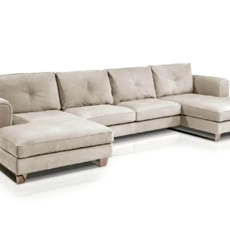 Superior DV Home Collection Beverly sectional upholstered in light beige textile with matte finish crafted in Italy with vertical quilting