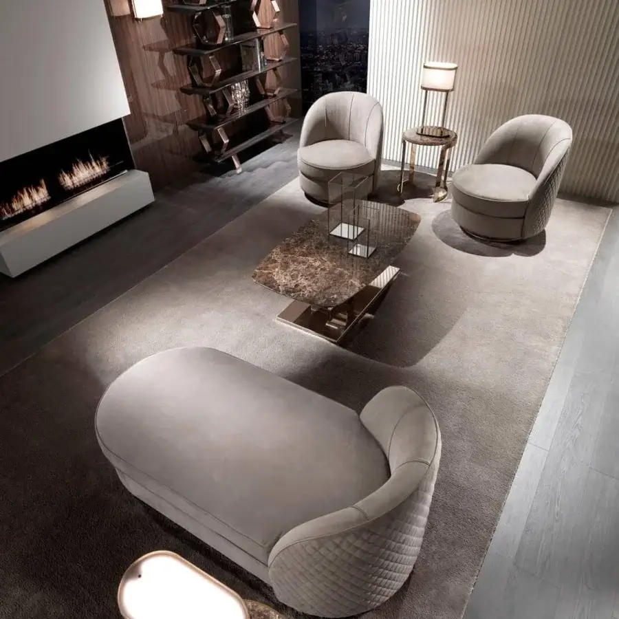 Meticulous DV Home Collection Charlotte chaise lounge crafted with light gray fabric and smooth matte finish