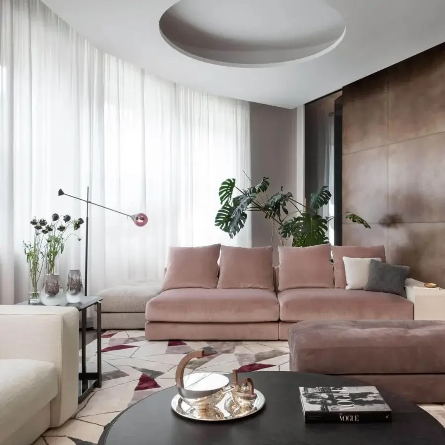 Cutting-edge Giorgetti Skyline sectional with smooth pinkish-brown textile upholstery and reclining headrests built for fluid living