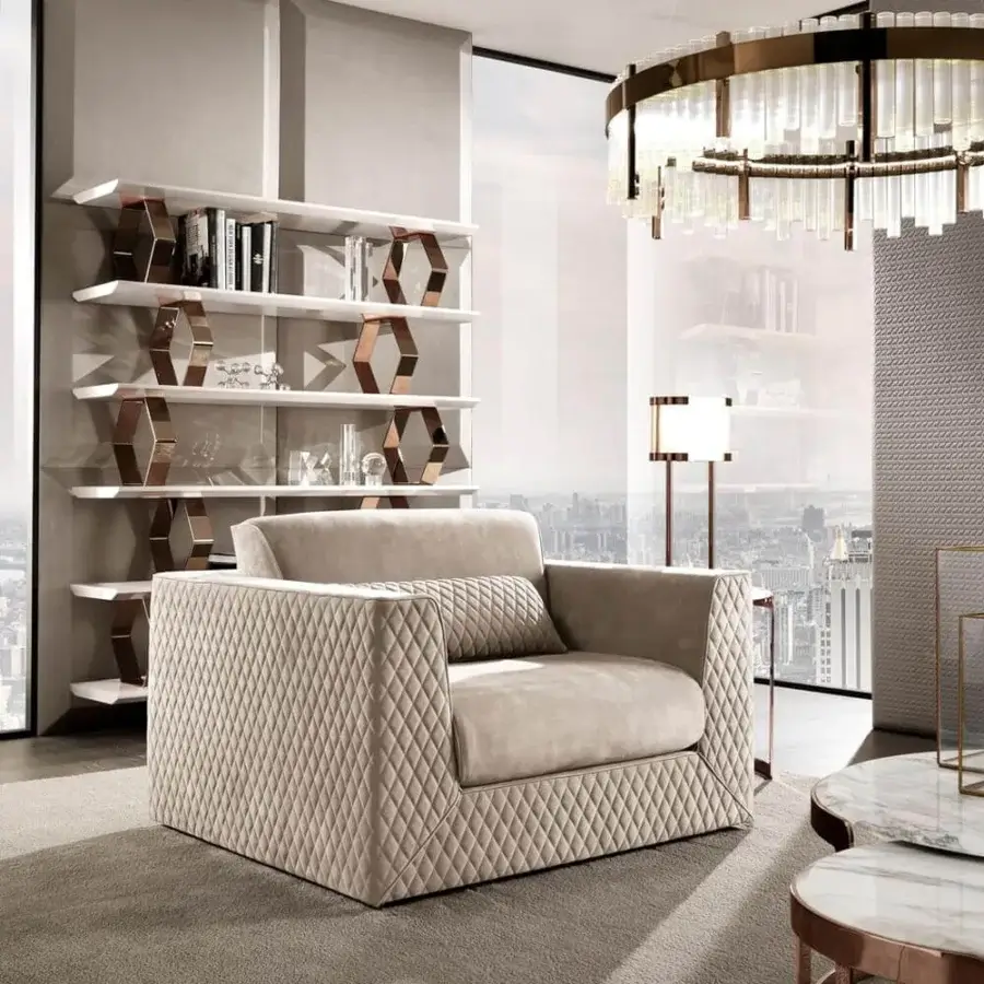 Exceptional DV Home Collection Cooper quilt lounge chair with light beige textile upholstery and solid wood structure
