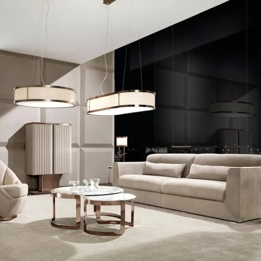 Superior DV Home Collection Cooper sofa crafted in Italy with light beige textile and non-deformable polyurethane cushioning