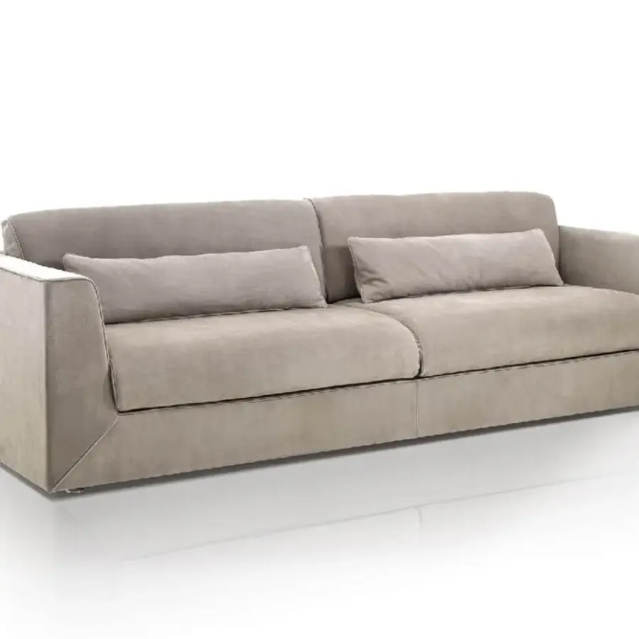 Elegant DV Home Collection Cooper sofa built in Italy with light grey textile and long lumbar cushions, matte finish