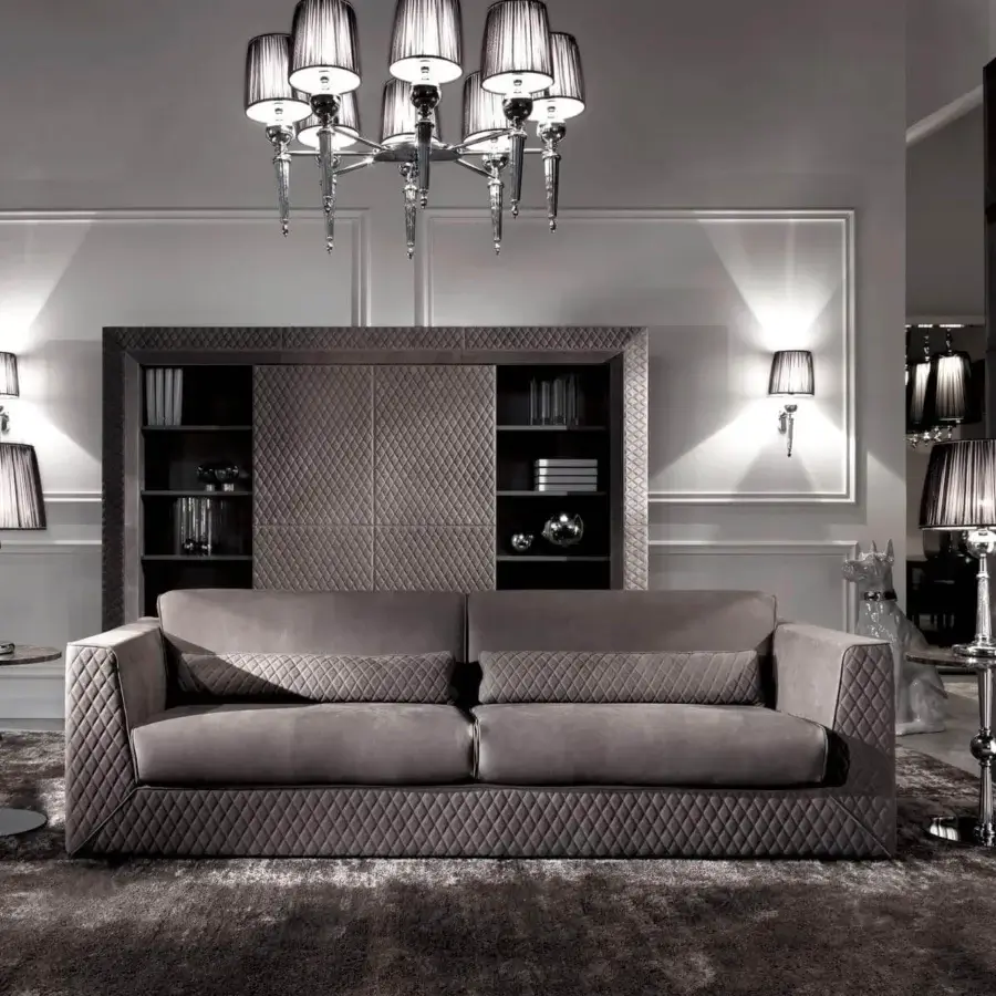 Distinguished DV Home Collection Cooper sofa upholstered in quilted matte gray textile with solid wood structure