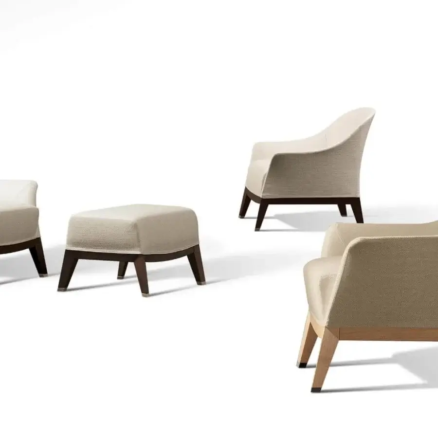 Distinguished Giorgetti Normal lounge chair with light beige fabric upholstery and solid beech wood base