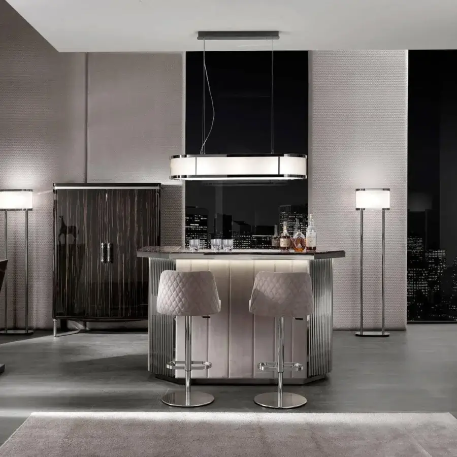 Superior DV Home Collection Charlotte bar with multilayer structure, gray leather and Emperador Dark marble top